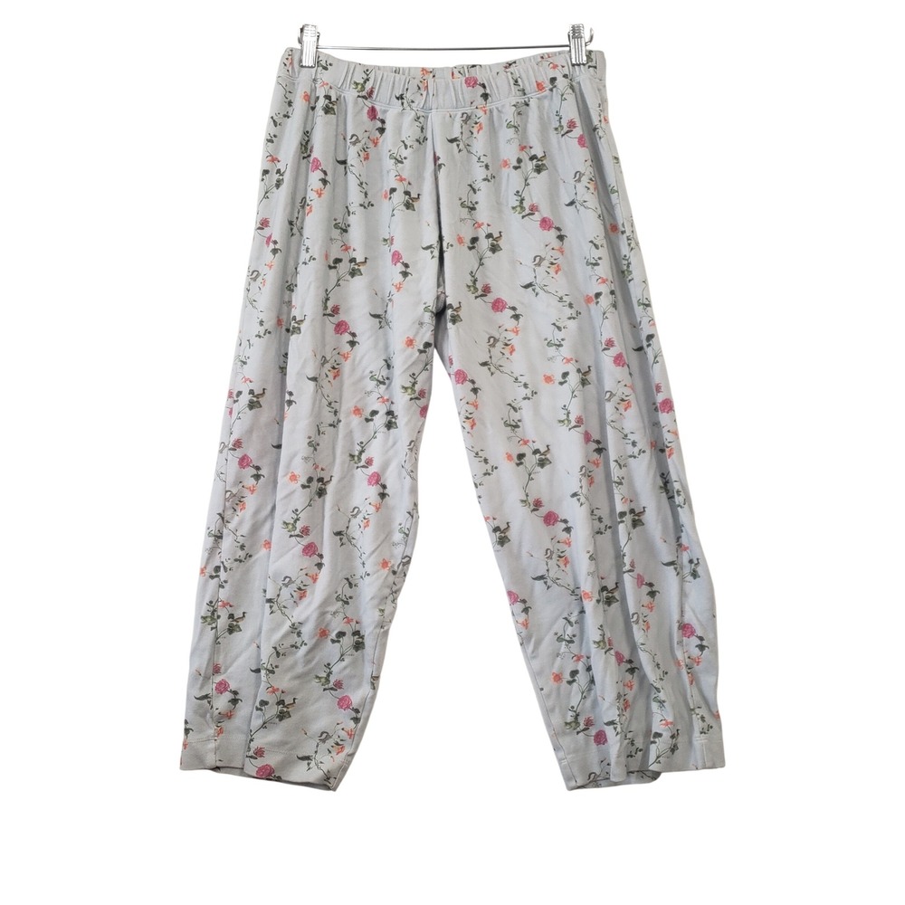 Hill House Pajama Pants Womens Large Blue Floral Organic Cotton Lounge Wide Leg